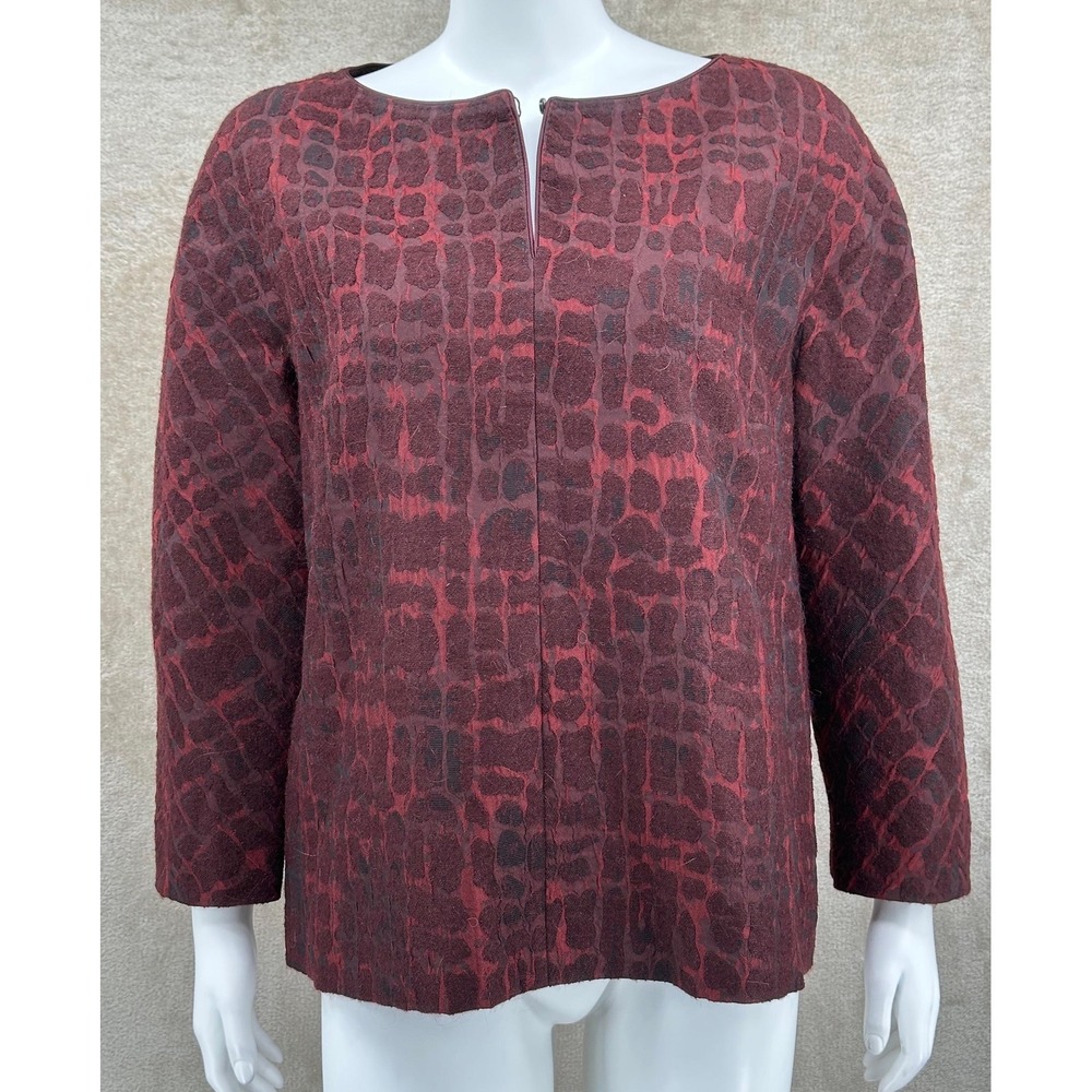 Max Mara Top Womens 14 Alpino Jacquard Bordeaux Spotted Blouse Mohair Italy NWT